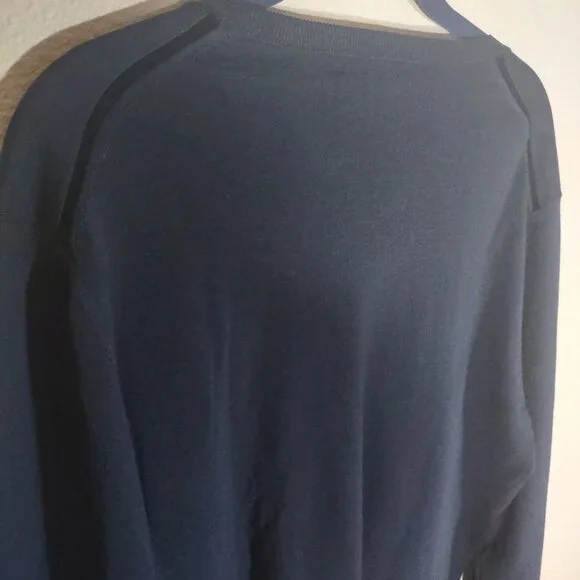 Yves Saint Laurent Rive Gauche Women's Navy Blue Wool V-Neck Sweater Size Large - Picture 6 of 9